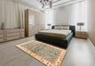 Machine Washable Abstract Brown Gold Rug in a Bedroom, wshabs3190