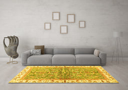 Machine Washable Oriental Yellow Traditional Rug in a Living Room, wshabs3190yw