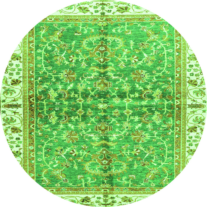 Round Machine Washable Oriental Green Traditional Area Rugs, wshabs3190grn