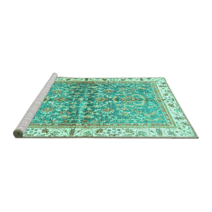 Sideview of Machine Washable Oriental Turquoise Traditional Area Rugs, wshabs3190turq