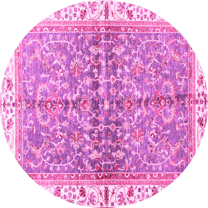 Round Machine Washable Oriental Pink Traditional Rug, wshabs3190pnk
