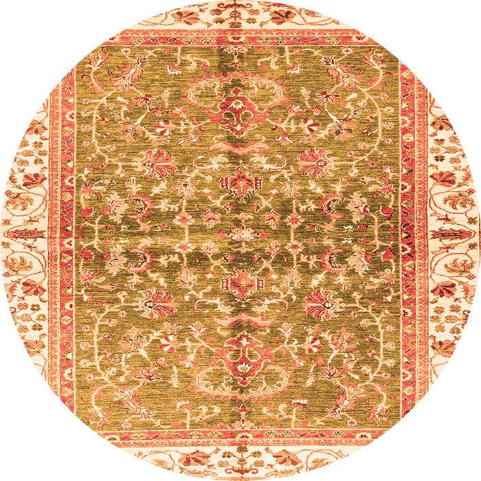 Round Machine Washable Oriental Orange Traditional Area Rugs, wshabs3190org