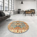 Round Machine Washable Abstract Red Rug in a Office, wshabs3191