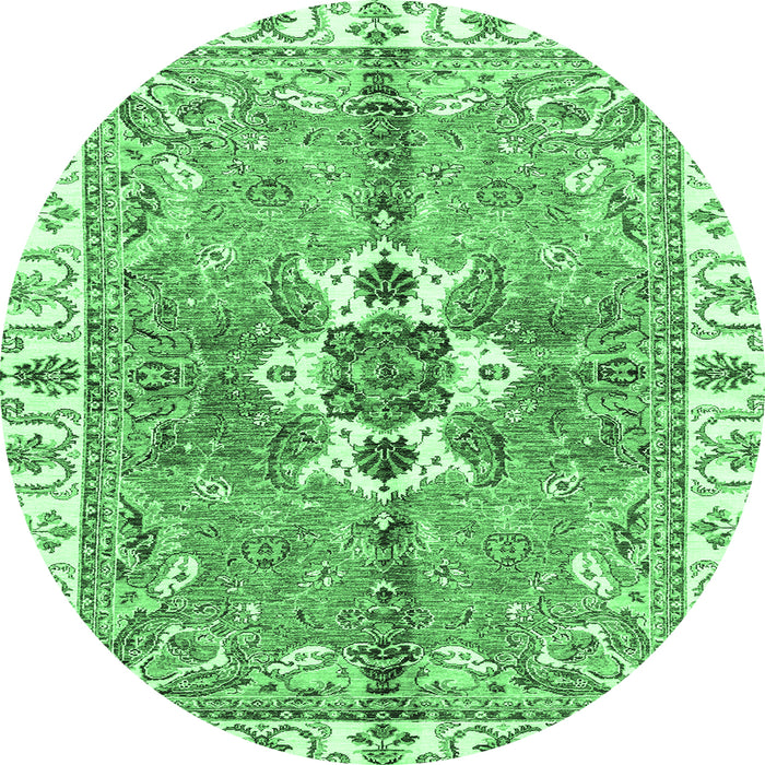 Round Machine Washable Abstract Emerald Green Modern Area Rugs, wshabs3191emgrn