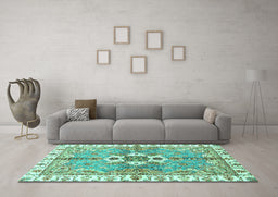 Machine Washable Abstract Turquoise Modern Area Rugs in a Living Room,, wshabs3191turq