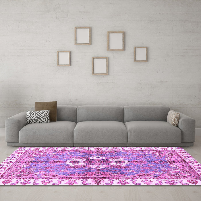 Machine Washable Abstract Purple Modern Area Rugs in a Living Room, wshabs3191pur