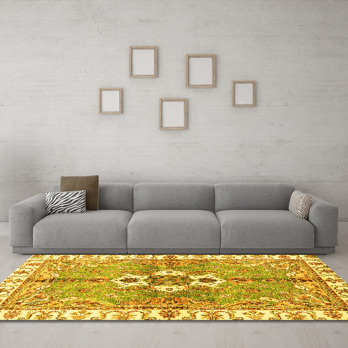 Machine Washable Abstract Yellow Modern Rug in a Living Room, wshabs3191yw
