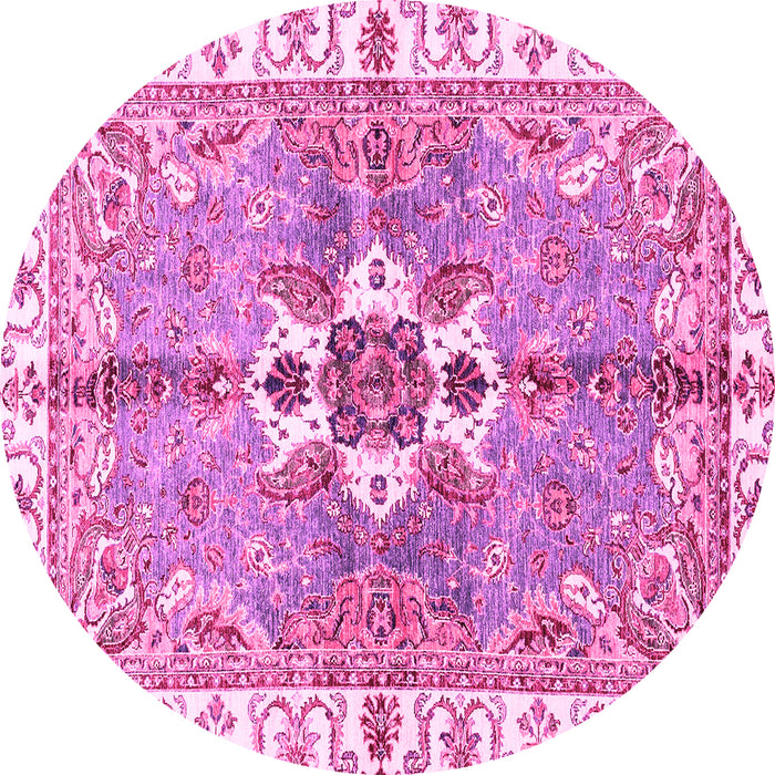 Round Machine Washable Abstract Pink Modern Rug, wshabs3191pnk