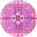 Round Machine Washable Abstract Pink Modern Rug, wshabs3191pnk