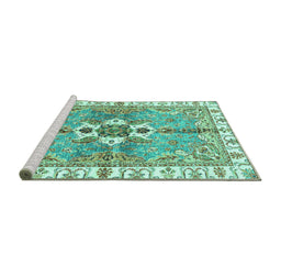 Sideview of Machine Washable Abstract Turquoise Modern Area Rugs, wshabs3191turq
