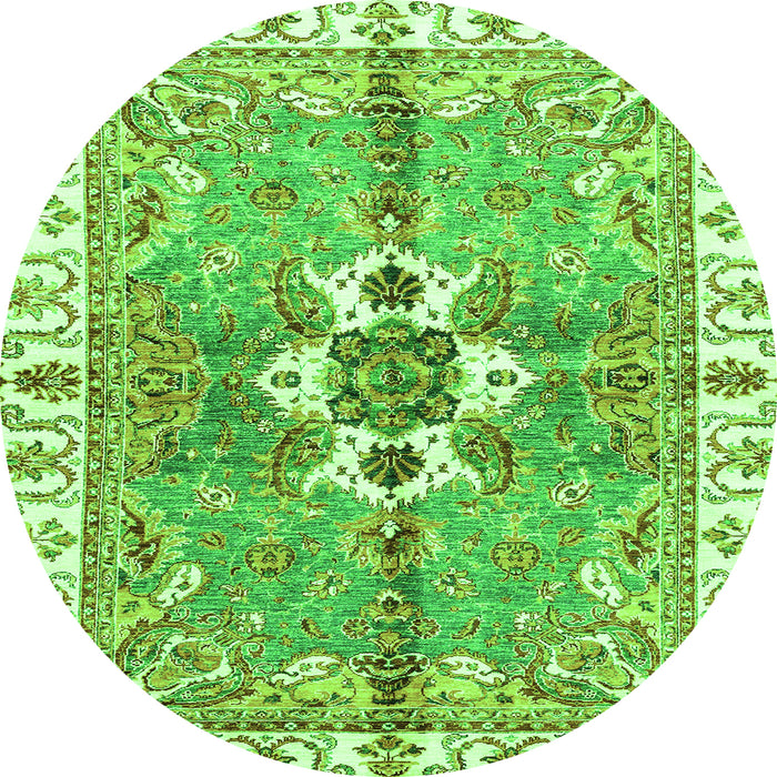 Round Machine Washable Abstract Green Modern Area Rugs, wshabs3191grn