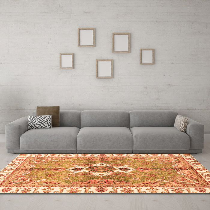 Machine Washable Abstract Orange Modern Area Rugs in a Living Room, wshabs3191org