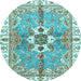 Round Machine Washable Abstract Light Blue Modern Rug, wshabs3191lblu