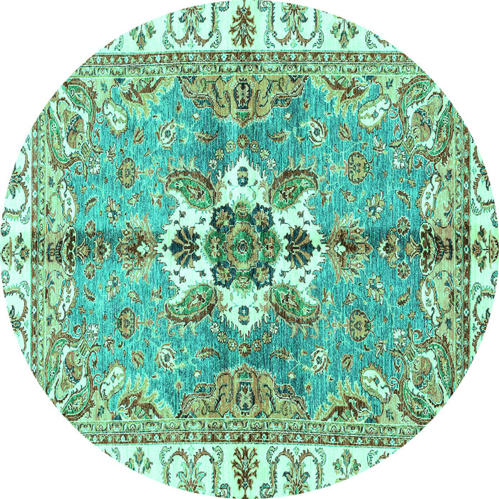 Round Machine Washable Abstract Turquoise Modern Area Rugs, wshabs3191turq