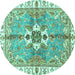 Round Machine Washable Abstract Turquoise Modern Area Rugs, wshabs3191turq