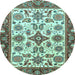 Round Machine Washable Oriental Light Blue Traditional Rug, wshabs3192lblu