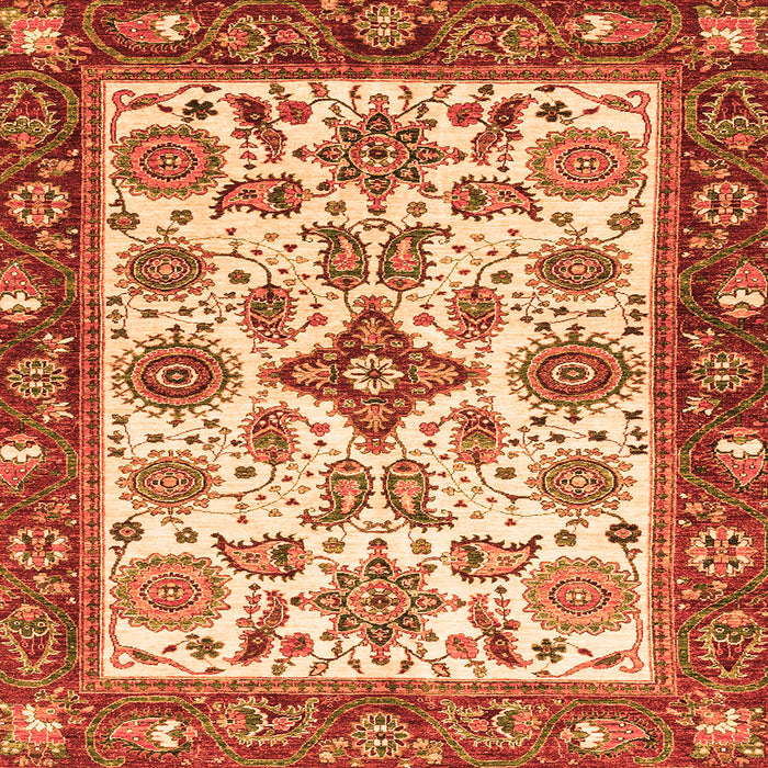 Square Machine Washable Oriental Orange Traditional Area Rugs, wshabs3192org