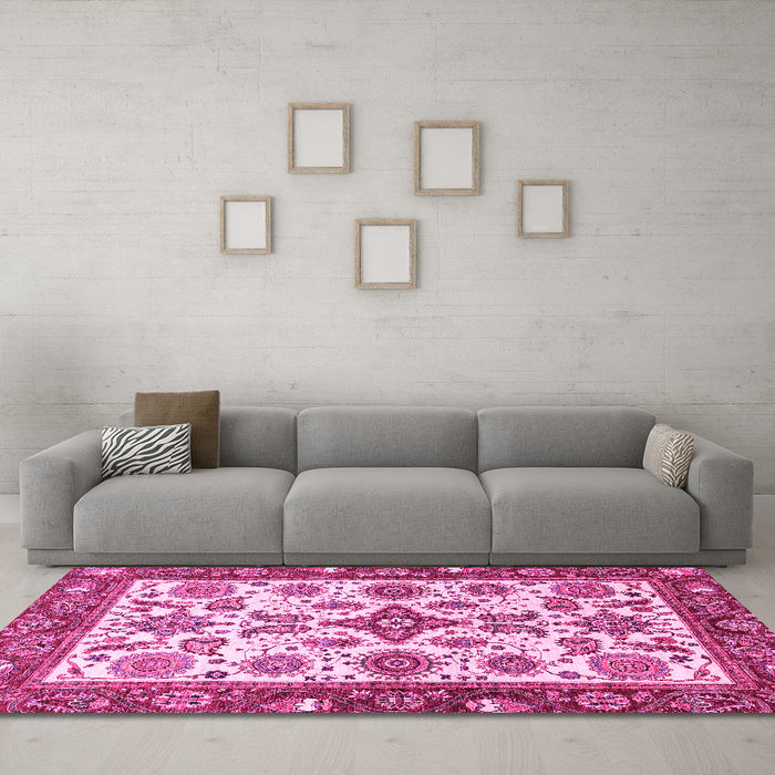 Machine Washable Oriental Pink Traditional Rug in a Living Room, wshabs3192pnk