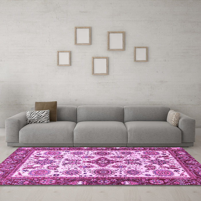 Machine Washable Oriental Purple Traditional Area Rugs in a Living Room, wshabs3192pur
