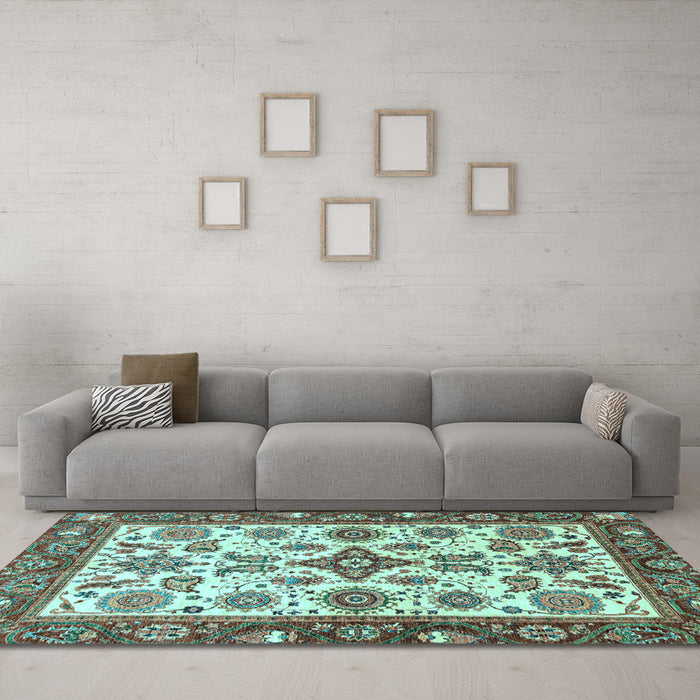 Machine Washable Oriental Light Blue Traditional Rug in a Living Room, wshabs3192lblu