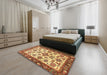 Abstract Chrome Gold Yellow Oriental Rug in a Bedroom, abs3192