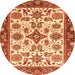 Round Machine Washable Oriental Orange Traditional Area Rugs, wshabs3192org