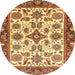 Round Abstract Chrome Gold Yellow Oriental Rug, abs3192