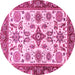 Round Machine Washable Oriental Pink Traditional Rug, wshabs3192pnk