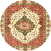 Round Machine Washable Abstract Brown Gold Rug, wshabs3193