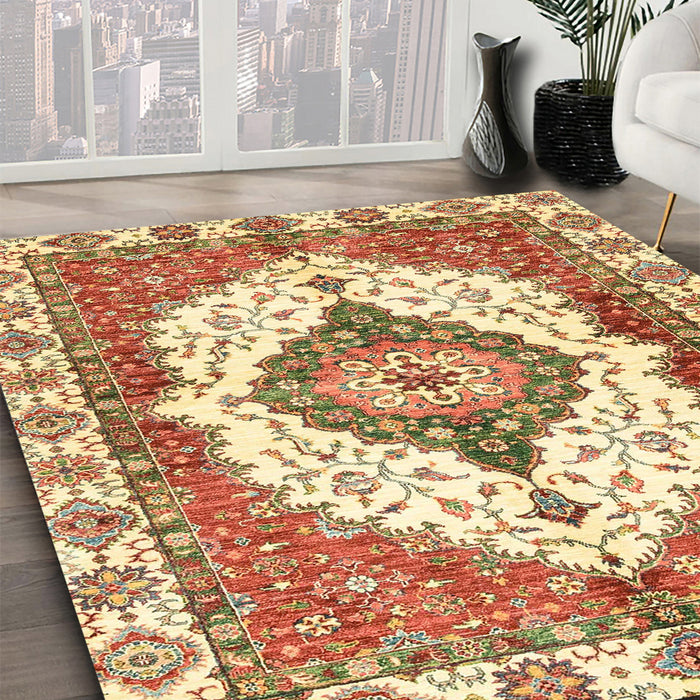 Abstract Brown Gold Modern Rug in Family Room, abs3193