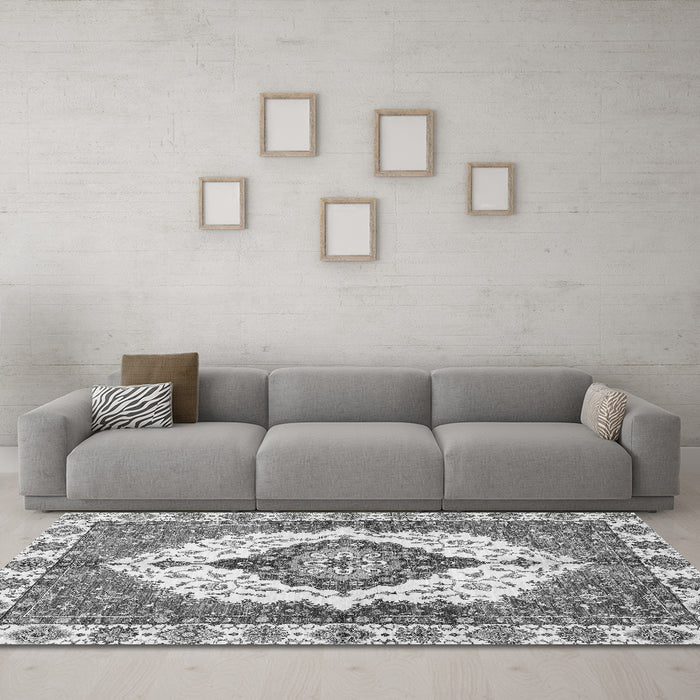 Machine Washable Abstract Gray Modern Rug in a Living Room,, wshabs3193gry