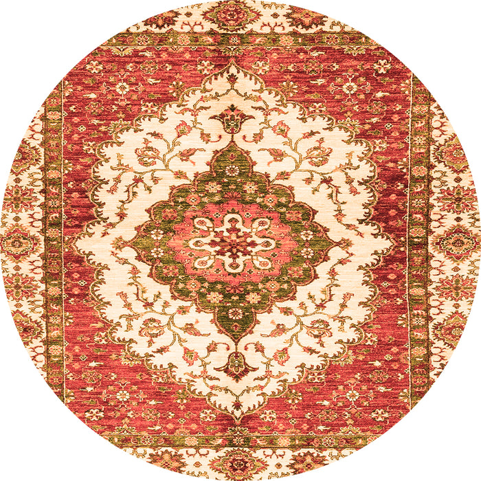 Round Machine Washable Abstract Orange Modern Area Rugs, wshabs3193org