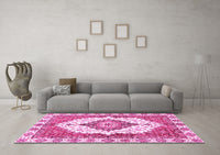 Machine Washable Abstract Pink Modern Rug, wshabs3193pnk