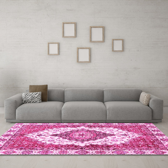 Machine Washable Abstract Pink Modern Rug in a Living Room, wshabs3193pnk