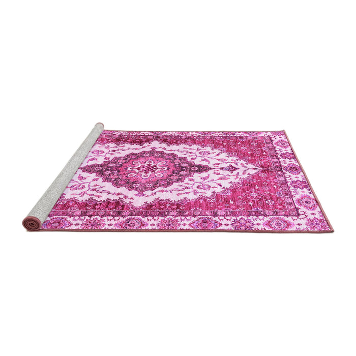 Sideview of Machine Washable Abstract Pink Modern Rug, wshabs3193pnk