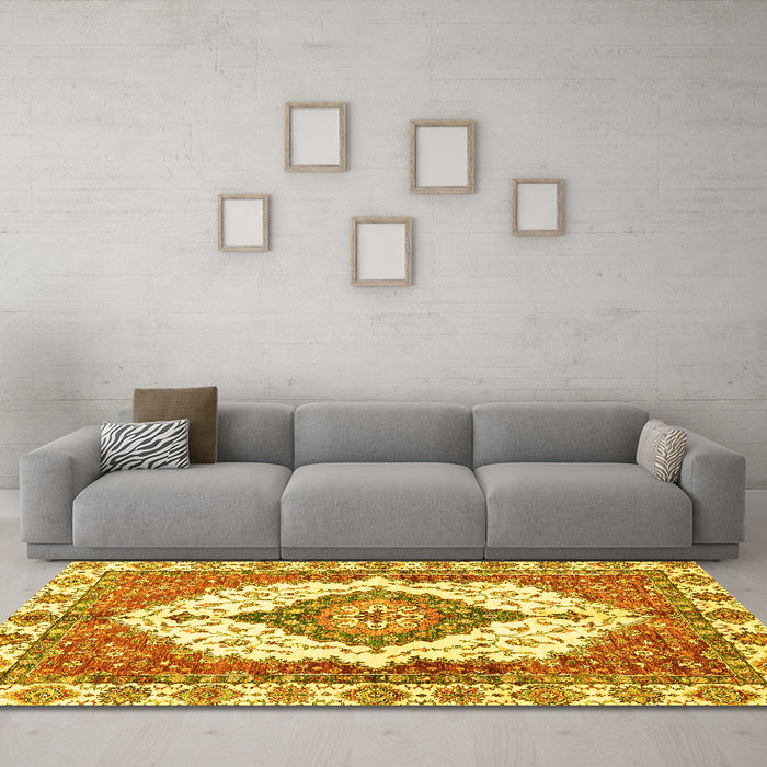 Machine Washable Abstract Yellow Modern Rug in a Living Room, wshabs3193yw