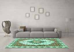Machine Washable Abstract Turquoise Modern Area Rugs in a Living Room,, wshabs3193turq