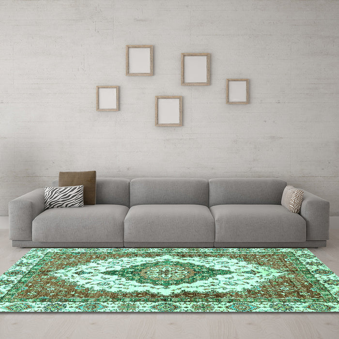 Machine Washable Abstract Turquoise Modern Area Rugs in a Living Room,, wshabs3193turq
