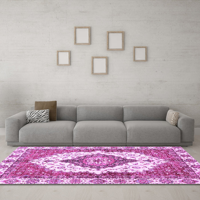 Machine Washable Abstract Purple Modern Area Rugs in a Living Room, wshabs3193pur