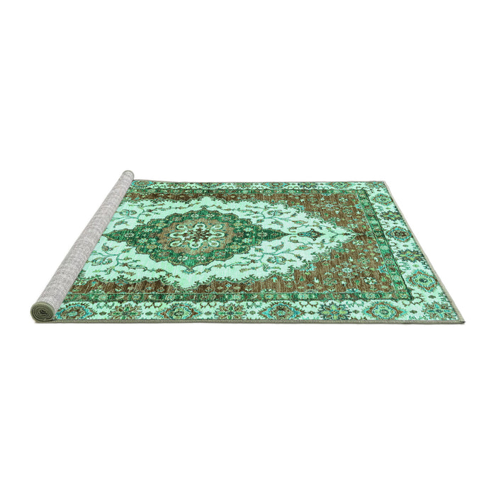 Sideview of Machine Washable Abstract Turquoise Modern Area Rugs, wshabs3193turq