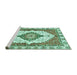 Sideview of Machine Washable Abstract Turquoise Modern Area Rugs, wshabs3193turq