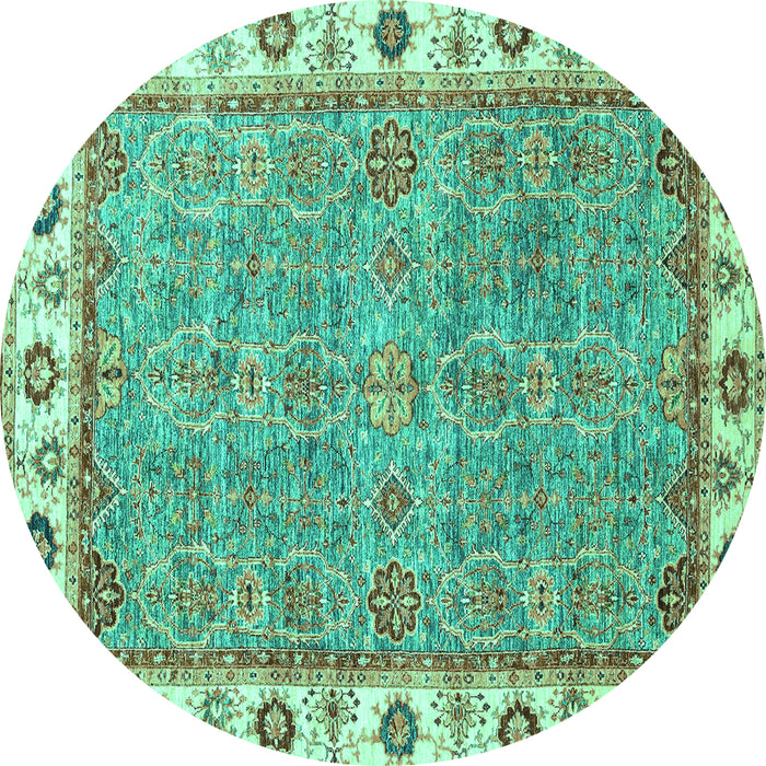 Round Machine Washable Oriental Turquoise Traditional Area Rugs, wshabs3194turq