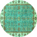 Round Machine Washable Oriental Turquoise Traditional Area Rugs, wshabs3194turq