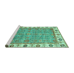 Sideview of Machine Washable Oriental Turquoise Traditional Area Rugs, wshabs3194turq