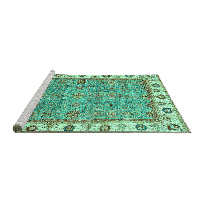 Sideview of Machine Washable Oriental Turquoise Traditional Area Rugs, wshabs3194turq