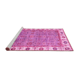 Sideview of Machine Washable Oriental Pink Traditional Rug, wshabs3194pnk
