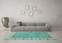 Machine Washable Oriental Light Blue Traditional Rug, wshabs3194lblu