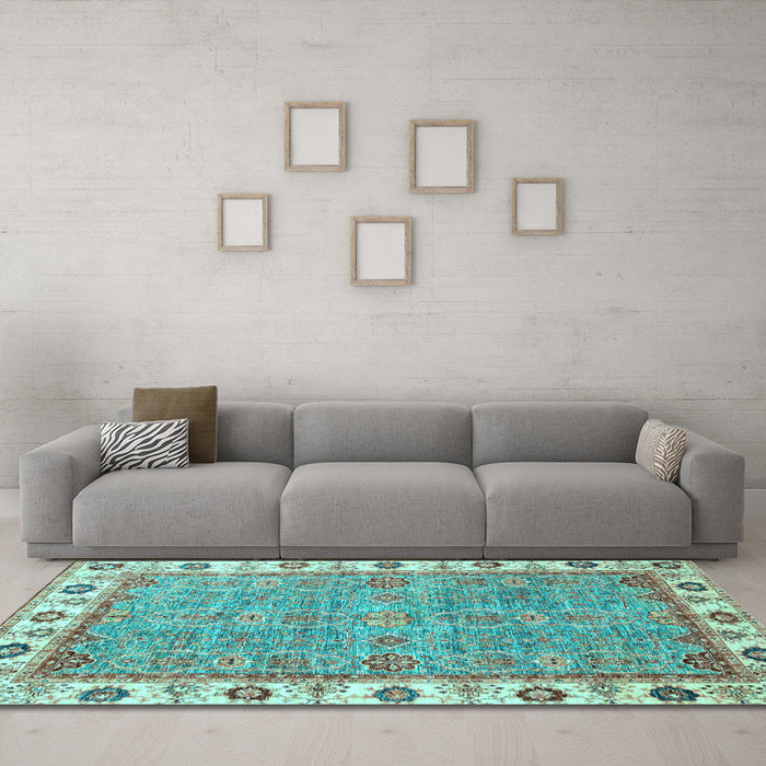 Machine Washable Oriental Light Blue Traditional Rug in a Living Room, wshabs3194lblu