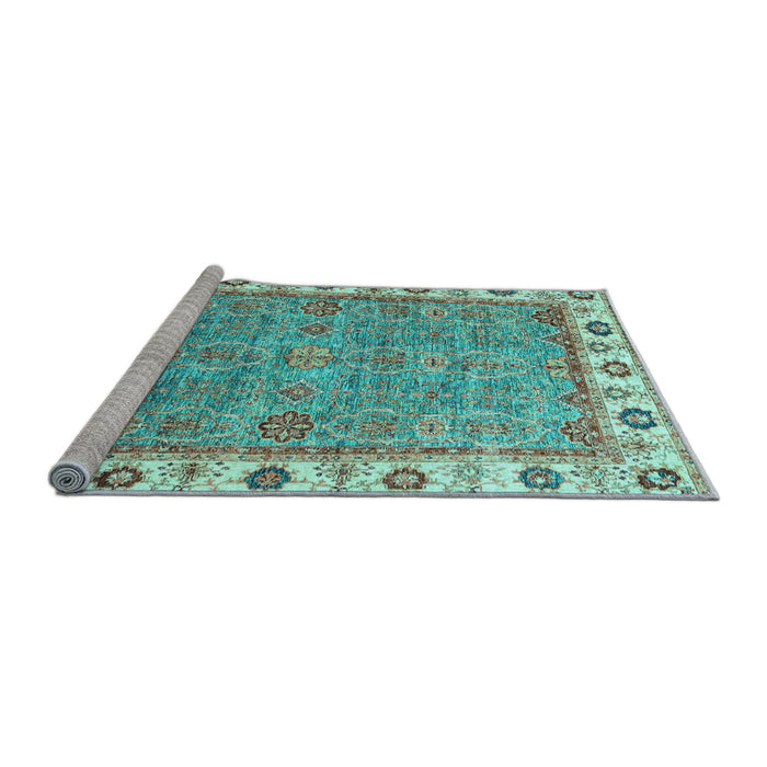 Sideview of Machine Washable Oriental Light Blue Traditional Rug, wshabs3194lblu