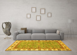 Machine Washable Oriental Yellow Traditional Rug in a Living Room, wshabs3194yw